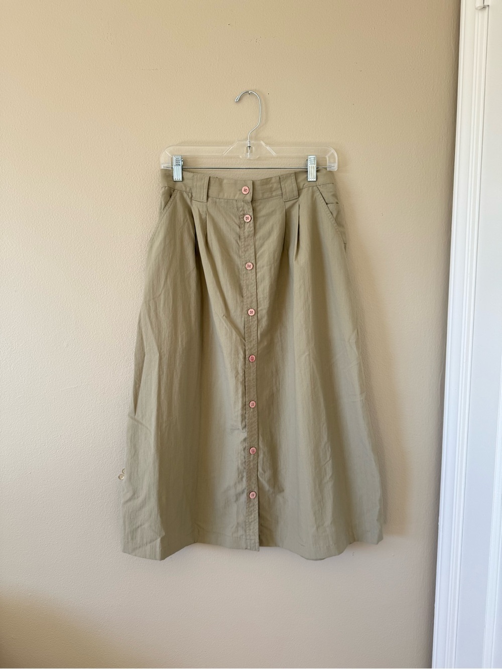 Vintage Khaki Button Midi Skirt